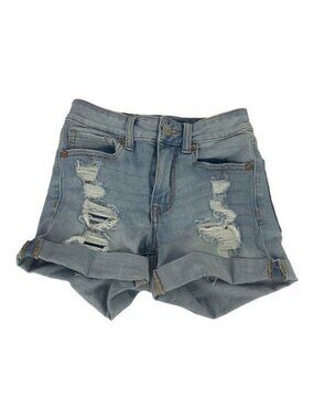 Aeropostale High Rise Midi Womens Denim Shorts Size 00 Distressed Stretch Casual